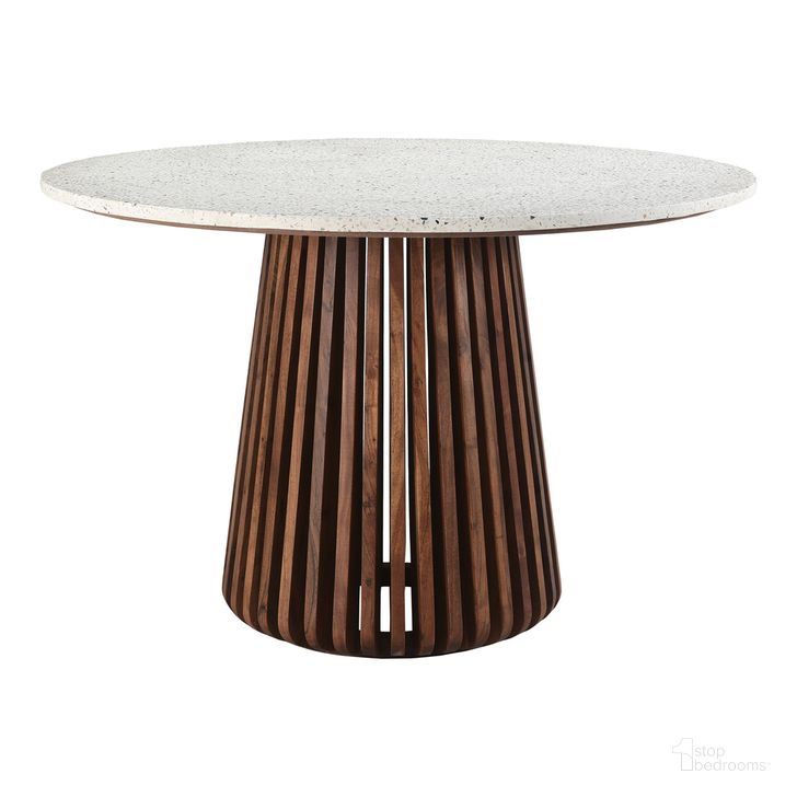 The appearance of Tera Round Terrazzo Dining Table In Walnut designed by Aeons in the  interior design. This walnut piece of furniture  was selected by 1StopBedrooms from Tera Collection to add a touch of cosiness and style into your home. Sku: AEBC-RD3046-Base;AEBC-RD3046-Terrazzo-Top. Table Base Style: Pedestal. Table Top Shape: Round. Material: Wood. Product Type: Dining Table. Size: 46". Image1