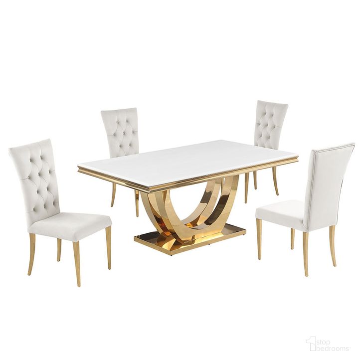 The appearance of Terracotta Faux Marble 5-Piece Dining Set In Beige and Gold designed by Best Master Furniture in the modern / contemporary interior design. This gold and beige piece of furniture  was selected by 1StopBedrooms from Terracotta Collection to add a touch of cosiness and style into your home. Sku: T8403BEG5. Material: Marble. Product Type: Dining Room Set. Image1