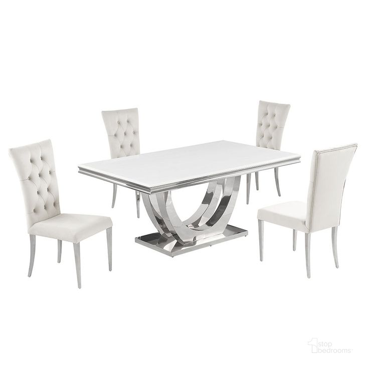 The appearance of Terracotta Faux Marble 5-Piece Dining Set In Beige and Silver designed by Best Master Furniture in the modern / contemporary interior design. This beige and silver piece of furniture  was selected by 1StopBedrooms from Terracotta Collection to add a touch of cosiness and style into your home. Sku: T8403BES5. Material: Marble. Product Type: Dining Room Set. Image1