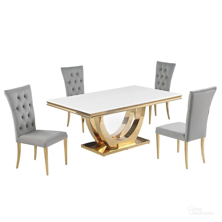 The appearance of Terracotta Faux Marble 5-Piece Dining Set In Gray and Gold designed by Best Master Furniture in the modern / contemporary interior design. This gray and gold piece of furniture  was selected by 1StopBedrooms from Terracotta Collection to add a touch of cosiness and style into your home. Sku: T8403GG5. Material: Marble. Product Type: Dining Room Set. Image1