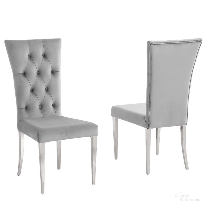 The appearance of Terracotta Gray Velvet Dining Chairs Set of 2 In Silver designed by Best Master Furniture in the modern / contemporary interior design. This silver and grey piece of furniture  was selected by 1StopBedrooms from Terracotta Collection to add a touch of cosiness and style into your home. Sku: T8403GSC. Product Type: Dining Chair. Material: Velvet. Image1