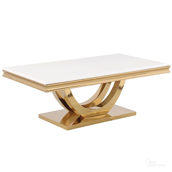 The appearance of Terracotta Rectangle Faux Marble Coffee Table In Gold designed by Best Master Furniture in the modern / contemporary interior design. This gold piece of furniture  was selected by 1StopBedrooms from Terracotta Collection to add a touch of cosiness and style into your home. Sku: T8403GC. Material: Marble. Product Type: Coffee Table. Image1