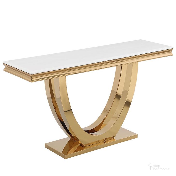 The appearance of Terracotta Rectangle Faux Marble Console Table In Gold designed by Best Master Furniture in the modern / contemporary interior design. This gold piece of furniture  was selected by 1StopBedrooms from Terracotta Collection to add a touch of cosiness and style into your home. Sku: T8403GS. Material: Marble. Product Type: Console Table. Image1