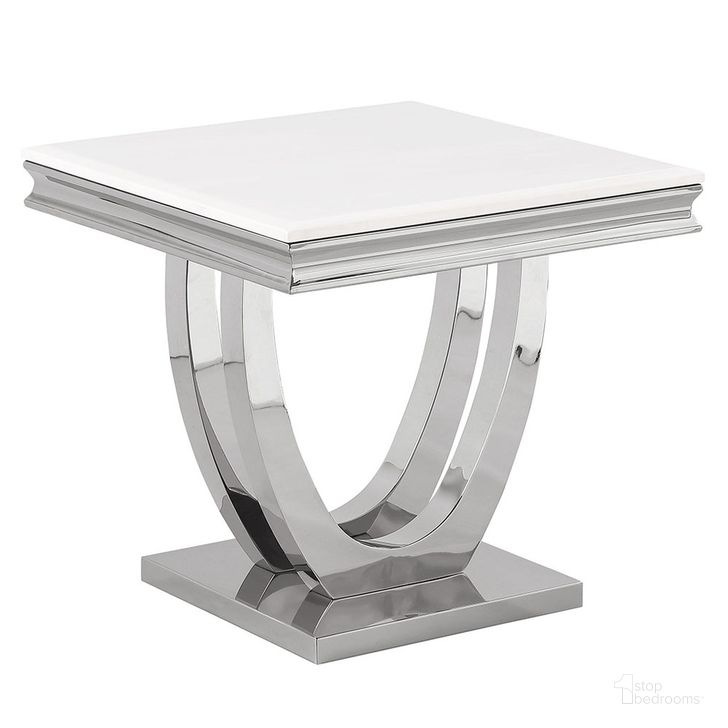 The appearance of Terracotta Square Faux Marble End Table In Silver designed by Best Master Furniture in the modern / contemporary interior design. This silver piece of furniture  was selected by 1StopBedrooms from Terracotta Collection to add a touch of cosiness and style into your home. Sku: T8403SE. Material: Marble. Product Type: End Table. Image1
