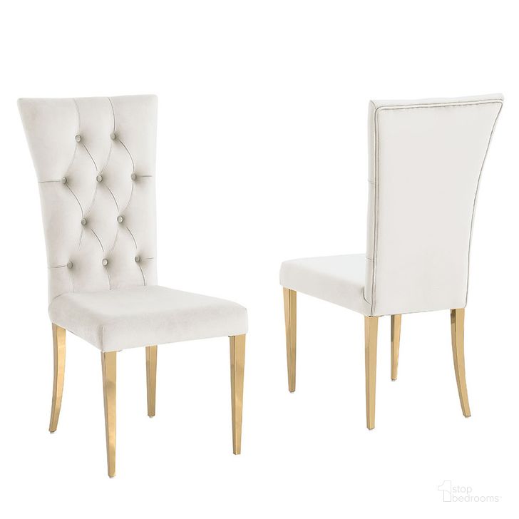 The appearance of Terracotta Velvet Dining Chairs Set of 2 In Gold and Beige designed by Best Master Furniture in the modern / contemporary interior design. This gold and beige piece of furniture  was selected by 1StopBedrooms from Terracotta Collection to add a touch of cosiness and style into your home. Sku: T8403BEGC. Product Type: Dining Chair. Material: Velvet. Image1