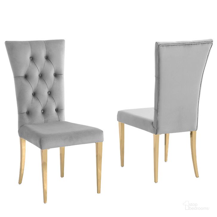 The appearance of Terracotta Velvet Dining Chairs Set of 2 In Gold and Gray designed by Best Master Furniture in the modern / contemporary interior design. This gray and gold piece of furniture  was selected by 1StopBedrooms from Terracotta Collection to add a touch of cosiness and style into your home. Sku: T8403GGC. Product Type: Dining Chair. Material: Velvet. Image1