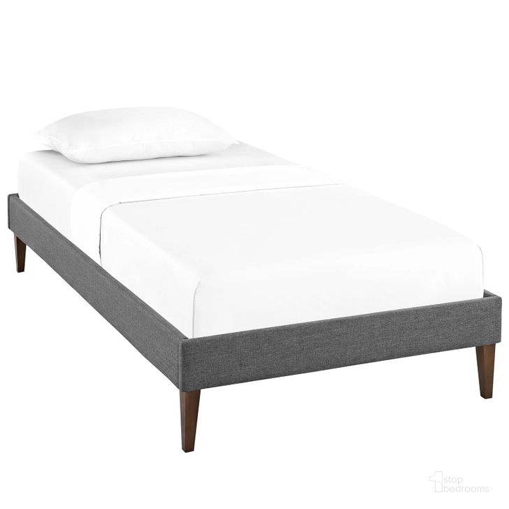 The appearance of Tessie Gray Twin Fabric Bed Frame with Squared Tapered Legs designed by Modway in the modern / contemporary interior design. This gray piece of furniture  was selected by 1StopBedrooms from Tessie Collection to add a touch of cosiness and style into your home. Sku: MOD-5895-GRY. Material: Fabric. Product Type: Bed Frame. Bed Size: Twin. Image1