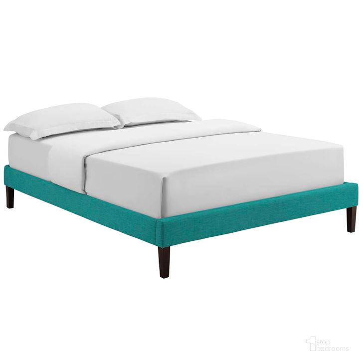 The appearance of Tessie Teal Full Fabric Bed Frame with Squared Tapered Legs designed by Modway in the modern / contemporary interior design. This teal piece of furniture  was selected by 1StopBedrooms from Tessie Collection to add a touch of cosiness and style into your home. Sku: MOD-5897-TEA. Material: Fabric. Product Type: Bed Frame. Bed Size: Full. Image1