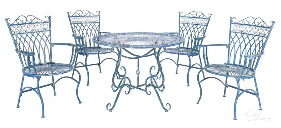 The appearance of Thessaly 5 Piece Outdoor Set in Antique Blue designed by Safavieh in the rustic / southwestern interior design. This antique blue piece of furniture  was selected by 1StopBedrooms from Thessaly Collection to add a touch of cosiness and style into your home. Sku: PAT5003C. Material: Metal. Product Type: Outdoor Set. Image1
