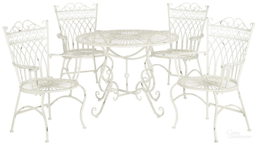 The appearance of Thessaly Antique White 5-Piece Outdoor Set designed by Safavieh in the traditional interior design. This antique white piece of furniture  was selected by 1StopBedrooms from Thessaly Collection to add a touch of cosiness and style into your home. Sku: PAT5003A. Product Type: Outdoor Conversation Set. Material: Iron. Image1