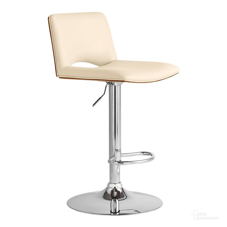 The appearance of Thierry Adjustable Swivel Cream Faux Leather with Walnut Back and Chrome Bar Stool designed by Armen Living in the modern / contemporary interior design. This cream piece of furniture  was selected by 1StopBedrooms from Thierry Collection to add a touch of cosiness and style into your home. Sku: LCTHBAWACR. Material: Wood. Product Type: Barstool. Image1