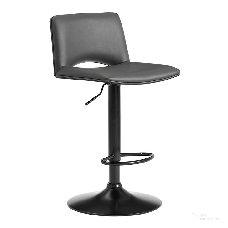 The appearance of Thierry Adjustable Swivel Gray Faux Leather and Black Metal Bar Stool designed by Armen Living in the modern / contemporary interior design. This gray piece of furniture  was selected by 1StopBedrooms from Thierry Collection to add a touch of cosiness and style into your home. Sku: LCTHBABLGR. Material: Wood. Product Type: Barstool. Image1