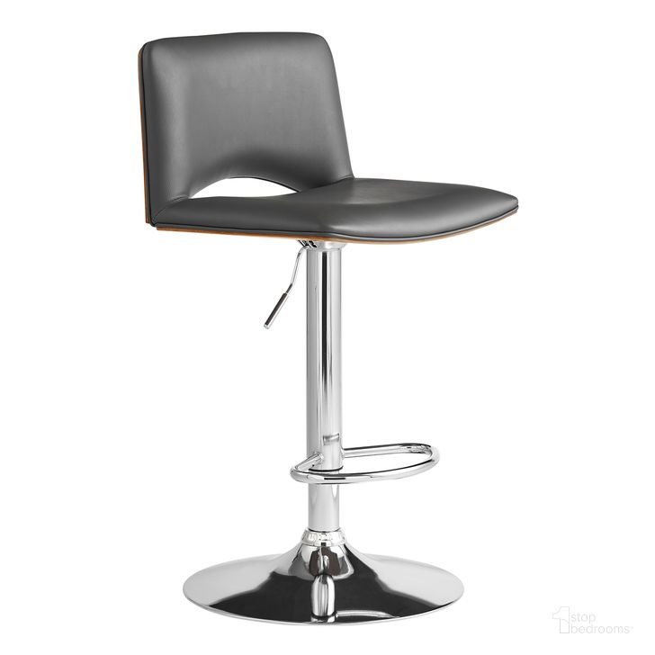 The appearance of Thierry Adjustable Swivel Gray Faux Leather with Walnut Back and Chrome Bar Stool designed by Armen Living in the modern / contemporary interior design. This gray piece of furniture  was selected by 1StopBedrooms from Thierry Collection to add a touch of cosiness and style into your home. Sku: LCTHBAWAGR. Material: Wood. Product Type: Barstool. Image1