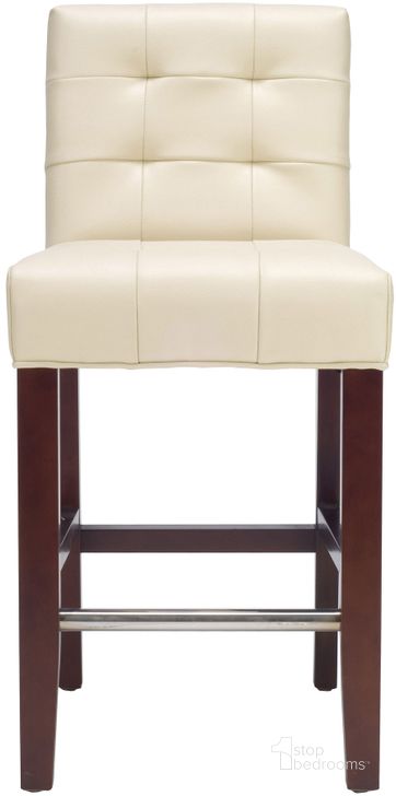 The appearance of Thompson Cream and Cherry Mahogany 23.9 Inch Leather Counter Stool designed by Safavieh in the transitional interior design. This creme piece of furniture  was selected by 1StopBedrooms from Thompson Collection to add a touch of cosiness and style into your home. Sku: MCR4511A. Product Type: Barstool. Material: Stainless Steel. Image1