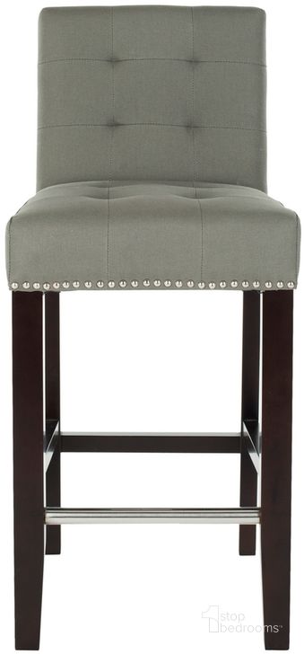The appearance of Thompson Sea Mist and Espresso 23.9 Inch Linen Counter Stool with Silver Nailheads designed by Safavieh in the transitional interior design. This seamist piece of furniture  was selected by 1StopBedrooms from Thompson Collection to add a touch of cosiness and style into your home. Sku: MCR4511C. Product Type: Barstool. Material: Stainless Steel. Image1