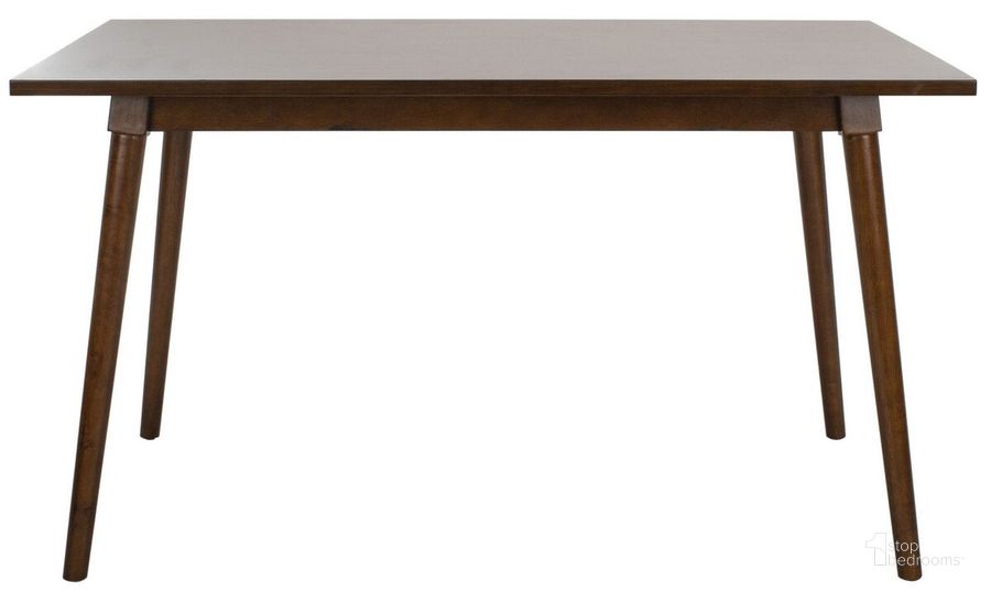 The appearance of Tia Walnut Rectangle Dining Table designed by Safavieh in the modern / contemporary interior design. This walnut piece of furniture  was selected by 1StopBedrooms from Tia Collection to add a touch of cosiness and style into your home. Sku: DTB9201A. Table Base Style: Legs. Material: Wood. Product Type: Dining Table. Table Top Shape: Rectangular. Size: 55". Image1