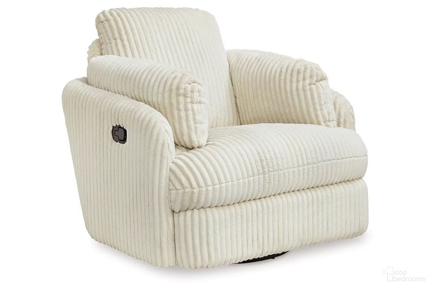 The appearance of Tie-Breaker Swivel Glider Recliner In Ivory designed by Signature Design by Ashley in the modern / contemporary interior design. This ivory piece of furniture  was selected by 1StopBedrooms from Tie-Breaker Collection to add a touch of cosiness and style into your home. Sku: 9490261. Material: Fabric. Product Type: Recliner. Image1