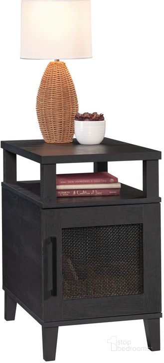 The appearance of Tiffin Line Side Table In Raven Oak designed by Sauder in the transitional interior design. This raven oak piece of furniture  was selected by 1StopBedrooms from Tiffin Line Collection to add a touch of cosiness and style into your home. Sku: 433509. Product Type: Side Table. Material: Engineered Wood. Image1