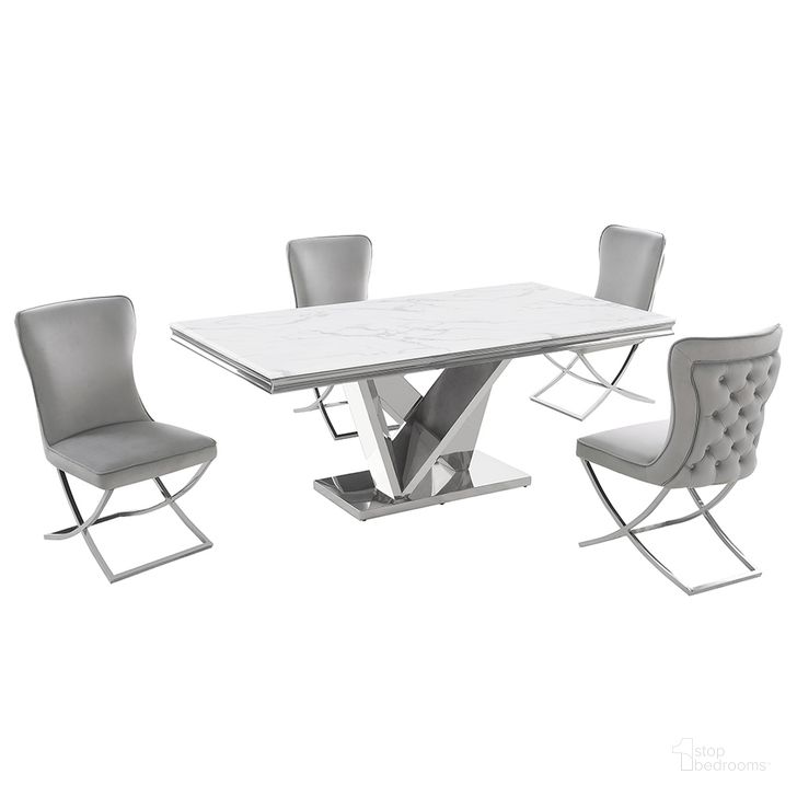 The appearance of Titan Faux Marble 5-Piece Dining Set In Gray and Silver designed by Best Master Furniture in the modern / contemporary interior design. This silver and grey piece of furniture  was selected by 1StopBedrooms from Titan Collection to add a touch of cosiness and style into your home. Sku: T134GS5. Material: Marble. Product Type: Dining Room Set. Image1