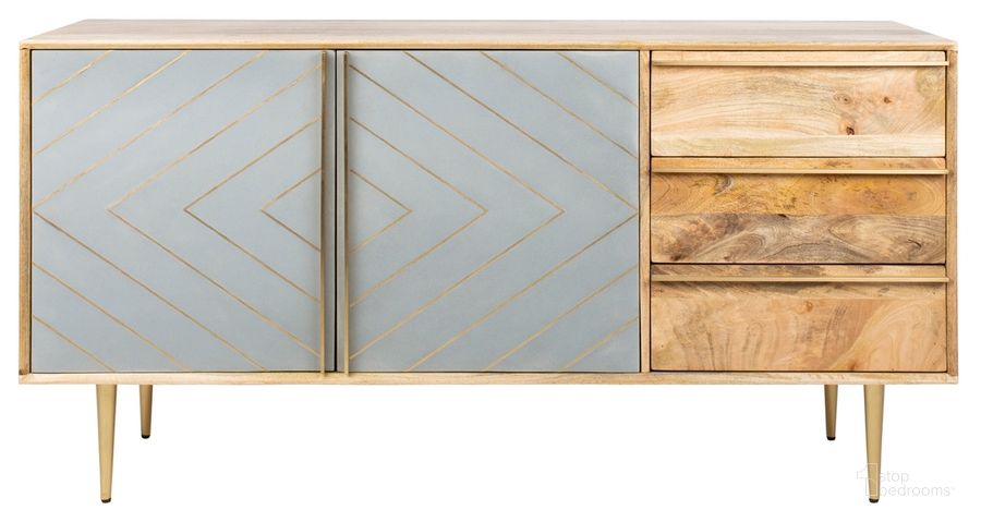 The appearance of Titan Inlayed Cement Sideboard In Natural And Brass designed by Safavieh Couture in the modern / contemporary interior design. This natural piece of furniture  was selected by 1StopBedrooms from Titan Collection to add a touch of cosiness and style into your home. Sku: SFV5702A. Material: Wood. Product Type: Buffets, Sideboards and Server. Image1