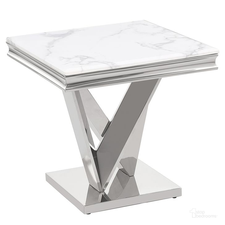 The appearance of Titan Square Faux Marble End Table In Silver designed by Best Master Furniture in the modern / contemporary interior design. This silver piece of furniture  was selected by 1StopBedrooms from Titan Collection to add a touch of cosiness and style into your home. Sku: T134SE. Material: Marble. Product Type: End Table. Image1