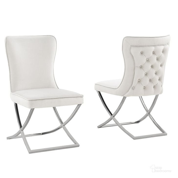 The appearance of Titan Velvet Dining Chairs Set of 2 In Beige and Silver designed by Best Master Furniture in the modern / contemporary interior design. This beige and silver piece of furniture  was selected by 1StopBedrooms from Titan Collection to add a touch of cosiness and style into your home. Sku: T134BESC. Product Type: Dining Chair. Material: Velvet. Image1