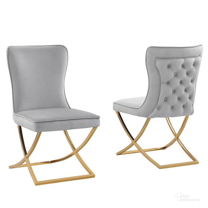 The appearance of Titan Velvet Dining Chairs Set of 2 In Gray and Gold designed by Best Master Furniture in the modern / contemporary interior design. This gray and gold piece of furniture  was selected by 1StopBedrooms from Titan Collection to add a touch of cosiness and style into your home. Sku: T134GGC. Product Type: Dining Chair. Material: Velvet. Image1