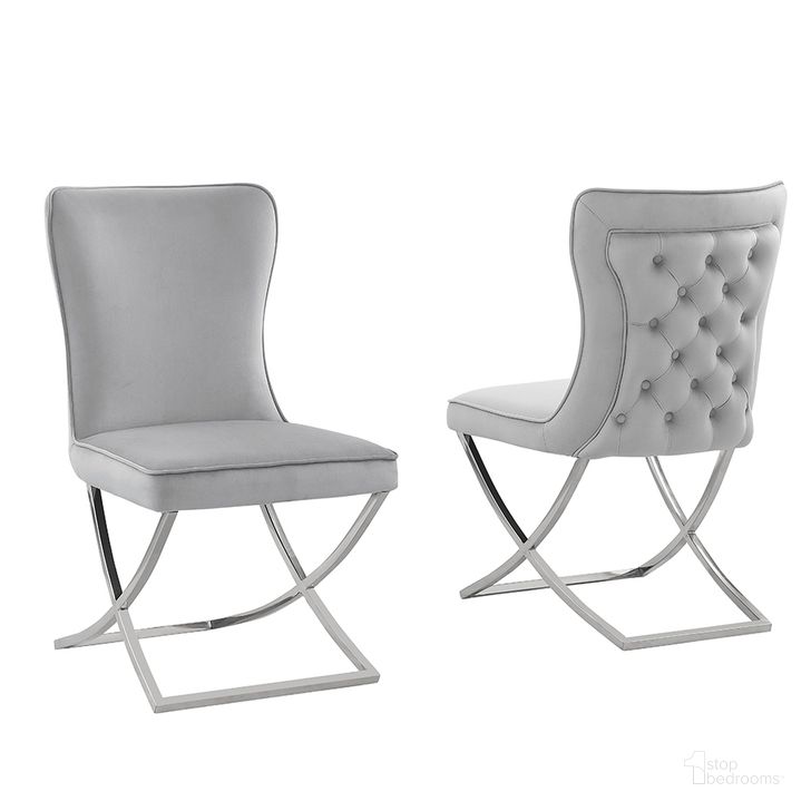 The appearance of Titan Velvet Dining Chairs Set of 2 In Gray and Silver designed by Best Master Furniture in the modern / contemporary interior design. This silver and grey piece of furniture  was selected by 1StopBedrooms from Titan Collection to add a touch of cosiness and style into your home. Sku: T134GSC. Product Type: Dining Chair. Material: Velvet. Image1