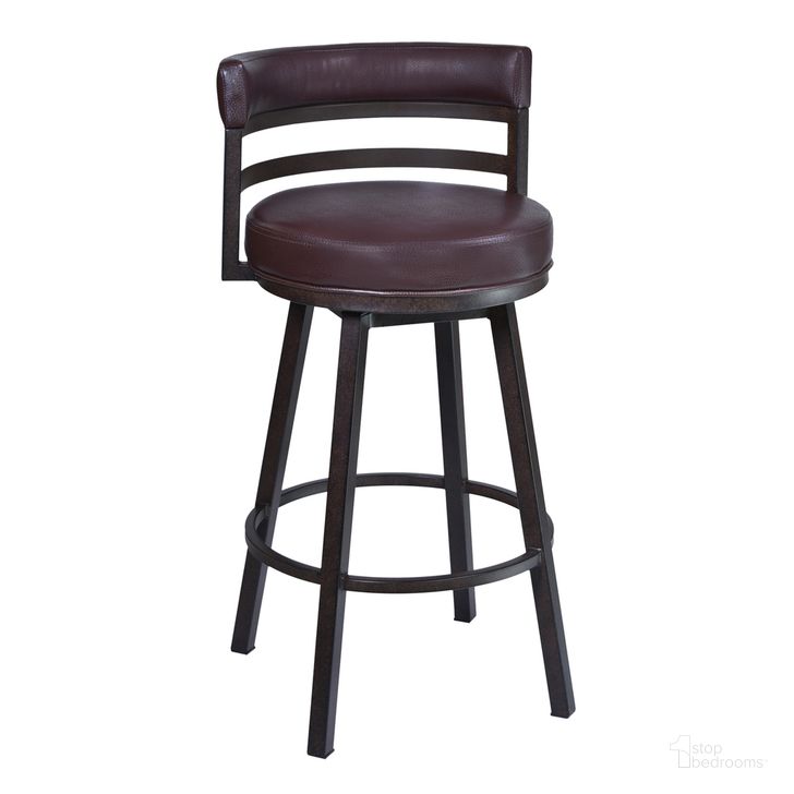 The appearance of Titana 26 Inch Barstool In Auburn Bay Finish with Brown Pu Upholstery designed by Armen Living in the transitional interior design. This brown piece of furniture  was selected by 1StopBedrooms from Titana Collection to add a touch of cosiness and style into your home. Sku: 721535746842. Material: Metal. Product Type: Barstool. Image1