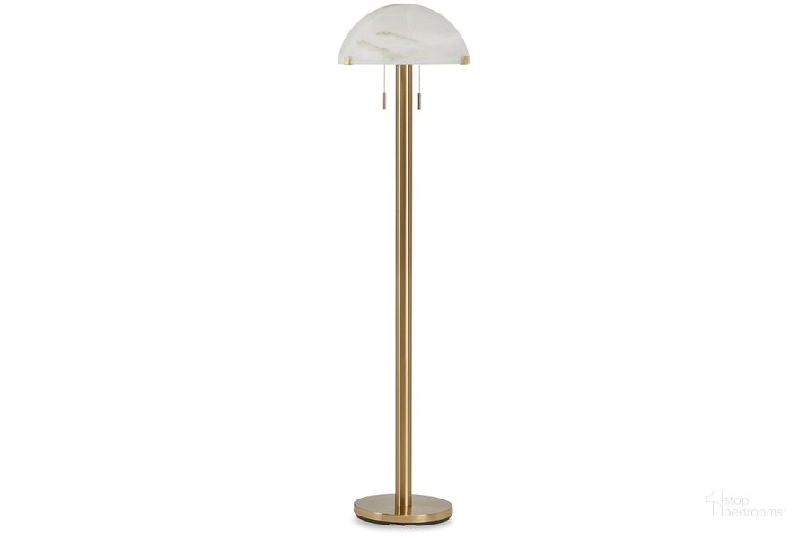 The appearance of Tobbinsen Floor Lamp In Brass designed by Signature Design by Ashley in the modern / contemporary interior design. This brass piece of furniture  was selected by 1StopBedrooms from Tobbinsen Collection to add a touch of cosiness and style into your home. Sku: L208421. Material: Metal. Product Type: Floor Lamp. Image1