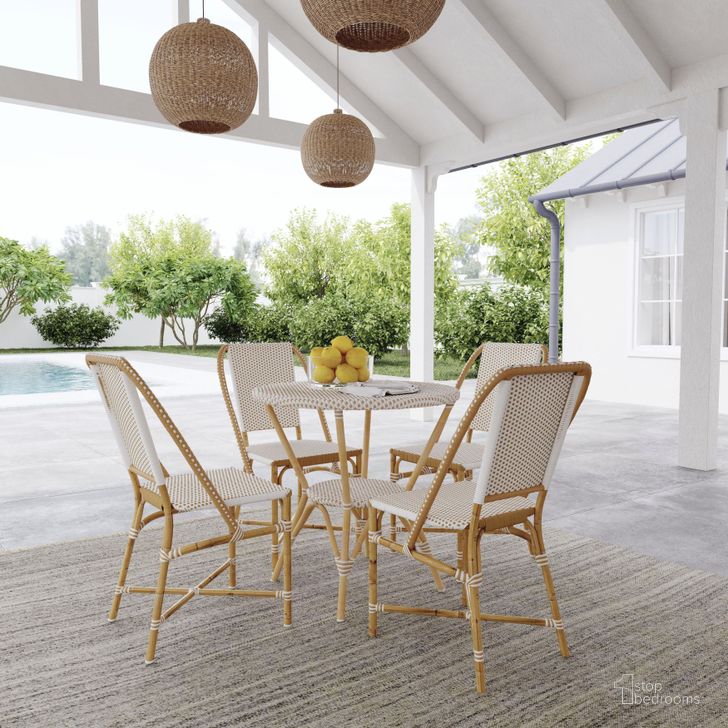 The appearance of Tobias Beige and White Rattan Round Dining Room Set designed by Butler Specialty Company in the transitional interior design. This white and brown piece of furniture  was selected by 1StopBedrooms from Tobias Collection to add a touch of cosiness and style into your home. Sku: 5646433;5647433. Material: Metal. Product Type: Dining Room Set. Image1