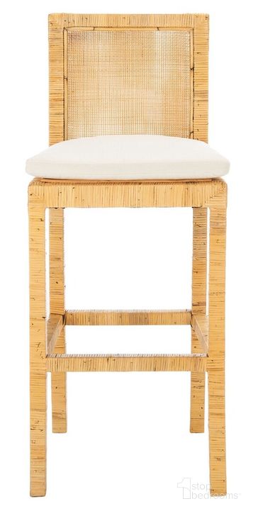 The appearance of Tojo Cane Bar Stool with Cushion in Natural and White designed by Safavieh in the modern / contemporary interior design. This natural/white piece of furniture  was selected by 1StopBedrooms from Tojo Collection to add a touch of cosiness and style into your home. Sku: BST6503A. Material: Wood. Product Type: Barstool. Image1