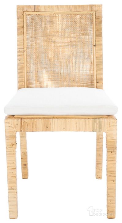 The appearance of Tojo Cane Dining Chair W and Cushion Set of 2 in Natural and White designed by Safavieh in the coastal interior design. This natural/white piece of furniture  was selected by 1StopBedrooms from Tojo Collection to add a touch of cosiness and style into your home. Sku: DCH6502A-SET2. Product Type: Dining Chair. Material: Rattan. Image1