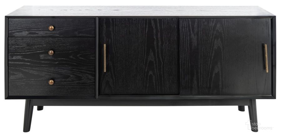 The appearance of Tomas Mid-Century Media Stand In Black designed by Safavieh Couture in the transitional interior design. This black piece of furniture  was selected by 1StopBedrooms from Tomas Collection to add a touch of cosiness and style into your home. Sku: SFV2113B. Material: Wood. Product Type: TV Stands and TV Console. Image1