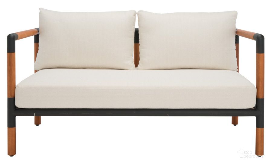 The appearance of Tommy Metal And Wood Patio Sofa In Black And White designed by Safavieh Couture in the modern / contemporary interior design. This black and white piece of furniture  was selected by 1StopBedrooms from Tommy Collection to add a touch of cosiness and style into your home. Sku: CPT1030A. Material: Wood. Product Type: Outdoor Sofa. Image1