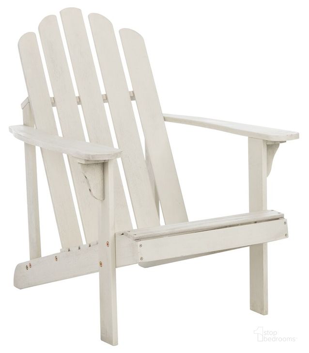 The appearance of Topher Adirondack Chair in White designed by Safavieh in the traditional interior design. This white piece of furniture  was selected by 1StopBedrooms from Topher Collection to add a touch of cosiness and style into your home. Sku: PAT7027C. Material: Wood. Product Type: Outdoor Chair. Image1