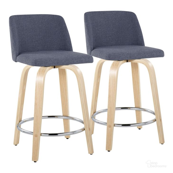 The appearance of Toriano 24 Inch Fixed Height Counter Stool Set of 2 In Blue designed by Lumisource in the modern / contemporary interior design. This blue piece of furniture  was selected by 1StopBedrooms from Tintori Collection to add a touch of cosiness and style into your home. Sku: B24-TRNOFB-GRTZR2 NABU2. Material: Wood. Product Type: Barstool. Image1