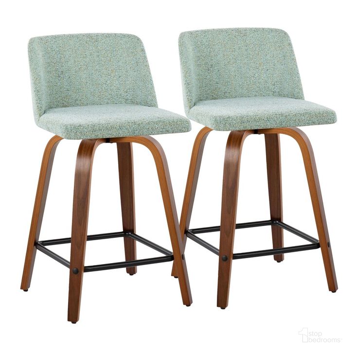 The appearance of Toriano 24 Inch Fixed Height Counter Stool Set of 2 In Light Green designed by Lumisource in the transitional interior design. This light green piece of furniture  was selected by 1StopBedrooms from Tintori Collection to add a touch of cosiness and style into your home. Sku: B24-TRNO-GRTZX2 WLLGN2. Material: Wood. Product Type: Barstool. Image1