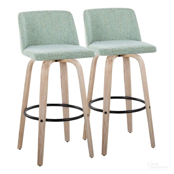The appearance of Toriano 30 Inch Fixed Height Barstool Set of 2 In Light Green designed by Lumisource in the country / farmhouse interior design. This light green piece of furniture  was selected by 1StopBedrooms from Tintori Collection to add a touch of cosiness and style into your home. Sku: B30-TRNO-GRTZQ2 WWLGN2. Material: Wood. Product Type: Barstool. Image1
