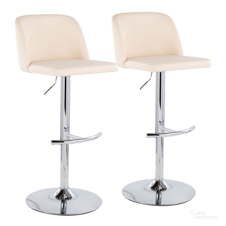 The appearance of Toriano Adjustable Bar Stool Set of 2 In Cream designed by Lumisource in the modern / contemporary interior design. This cream piece of furniture  was selected by 1StopBedrooms from Tintori Collection to add a touch of cosiness and style into your home. Sku: BS-TORIANOPU-RT2 CHRMCR2. Material: Leather. Product Type: Barstool. Image1