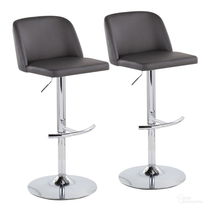 The appearance of Toriano Adjustable Bar Stool Set of 2 In Grey designed by Lumisource in the modern / contemporary interior design. This grey piece of furniture  was selected by 1StopBedrooms from Tintori Collection to add a touch of cosiness and style into your home. Sku: BS-TORIANOPU-RT2 CHRMGY2. Material: Leather. Product Type: Barstool. Image1