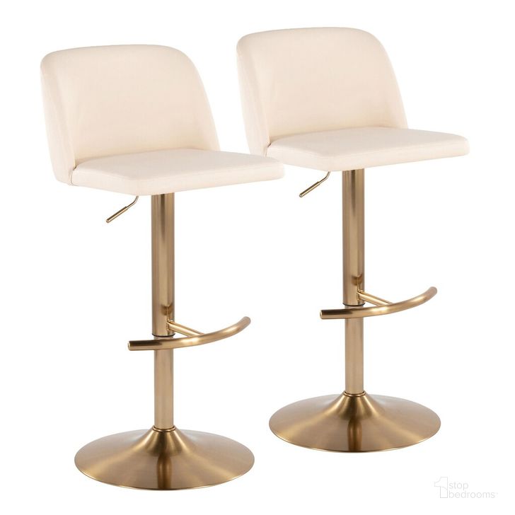 The appearance of Toriano Adjustable Barstool Set of 2 In Cream designed by Lumisource in the modern / contemporary interior design. This cream piece of furniture  was selected by 1StopBedrooms from Tintori Collection to add a touch of cosiness and style into your home. Sku: BS-TRNOPU-RT2 AUCR2. Material: Leather. Product Type: Barstool. Image1