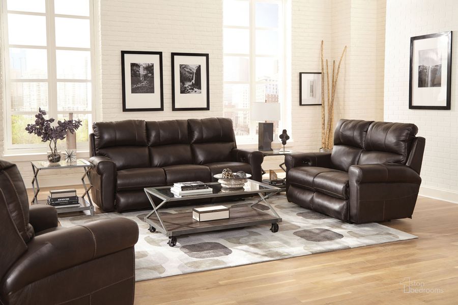 The appearance of Torretta Chocolate 87 Inch Lay Flat Power Reclining Living Room Set designed by Catnapper in the modern / contemporary interior design. This brown piece of furniture  was selected by 1StopBedrooms from Torretta Collection to add a touch of cosiness and style into your home. Sku: 64571127389307389;64572127389307389. Material: Leather. Product Type: Living Room Set. Image1