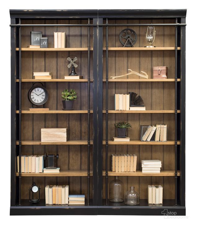 The appearance of Toulouse 96 Inch Tall Wall Bookcase with Ladder In Black designed by Martin Furniture in the traditional interior design. This black piece of furniture  was selected by 1StopBedrooms from Toulouse Collection to add a touch of cosiness and style into your home. Sku: TE4094402KIT2. Material: Wood. Product Type: Bookcase. Image1