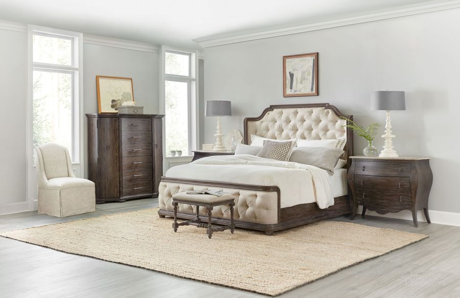 The appearance of Traditions Upholstered Panel Bedroom Set In Dark Wood designed by Hooker in the traditional interior design. This dark wood piece of furniture  was selected by 1StopBedrooms from Traditions Collection to add a touch of cosiness and style into your home. Sku: 5961-90853-89;5961-90867-89;5961-90868-89;5961-90015-89. Material: Fabric. Product Type: Bedroom Set. Bed Size: King. Image1