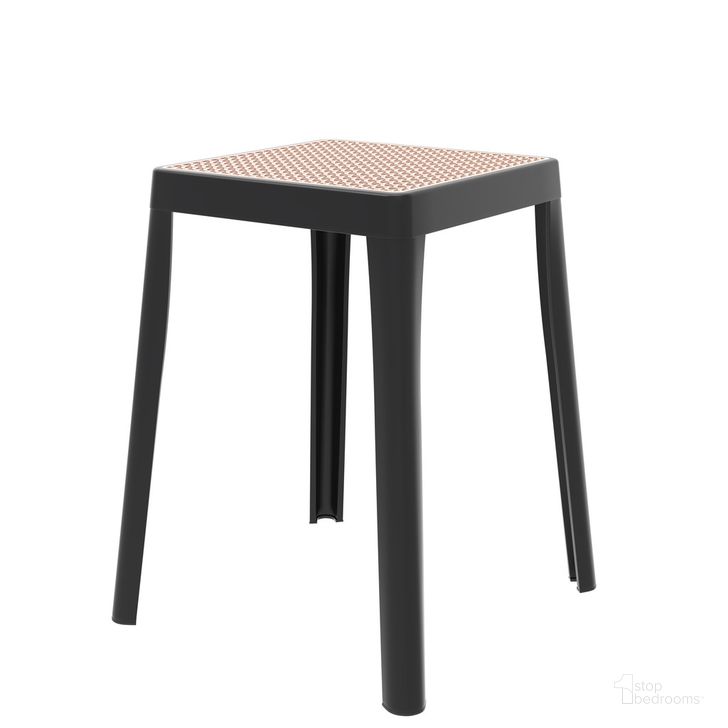 The appearance of Tresse Stackable Poly Stool In Black designed by LeisureMod in the  interior design. This black piece of furniture  was selected by 1StopBedrooms from Tresse Collection to add a touch of cosiness and style into your home. Sku: TS12BL. Product Type: Stool. Material: Plastic. Image1