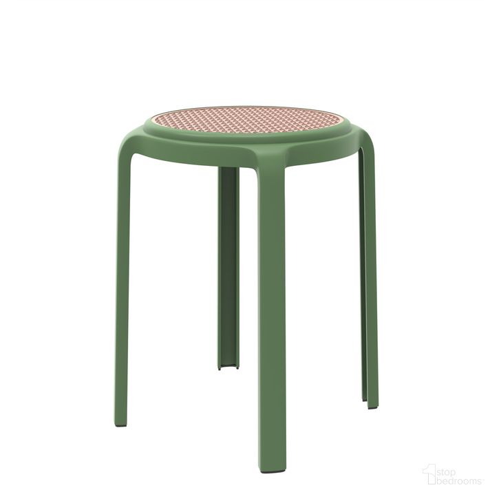 The appearance of Tresse Stackable Round Poly Stool In Green designed by LeisureMod in the  interior design. This green piece of furniture  was selected by 1StopBedrooms from Tresse Collection to add a touch of cosiness and style into your home. Sku: TSR13G. Product Type: Stool. Material: Plastic. Image1