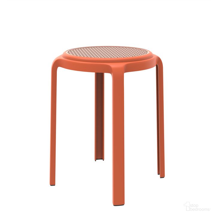 The appearance of Tresse Stackable Round Poly Stool In Orange designed by LeisureMod in the  interior design. This orange piece of furniture  was selected by 1StopBedrooms from Tresse Collection to add a touch of cosiness and style into your home. Sku: TSR13OR. Product Type: Stool. Material: Plastic. Image1