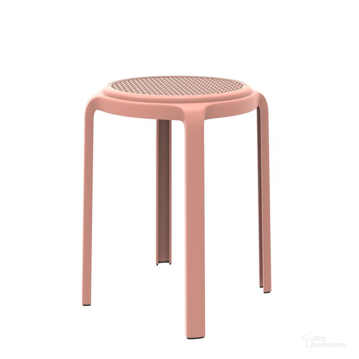 The appearance of Tresse Stackable Round Poly Stool In Pink designed by LeisureMod in the  interior design. This pink piece of furniture  was selected by 1StopBedrooms from Tresse Collection to add a touch of cosiness and style into your home. Sku: TSR13PK. Product Type: Stool. Material: Plastic. Image1
