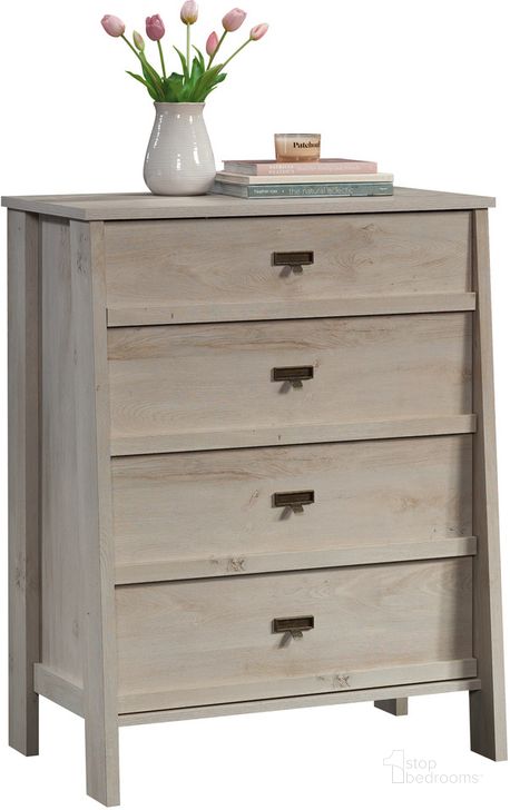 The appearance of Trestle 4-Drawer Chest In Chalked Chestnut designed by Sauder in the modern / contemporary interior design. This chalked chestnut piece of furniture  was selected by 1StopBedrooms from Trestle Collection to add a touch of cosiness and style into your home. Sku: 433920. Product Type: Chest. Material: Engineered Wood. Image1